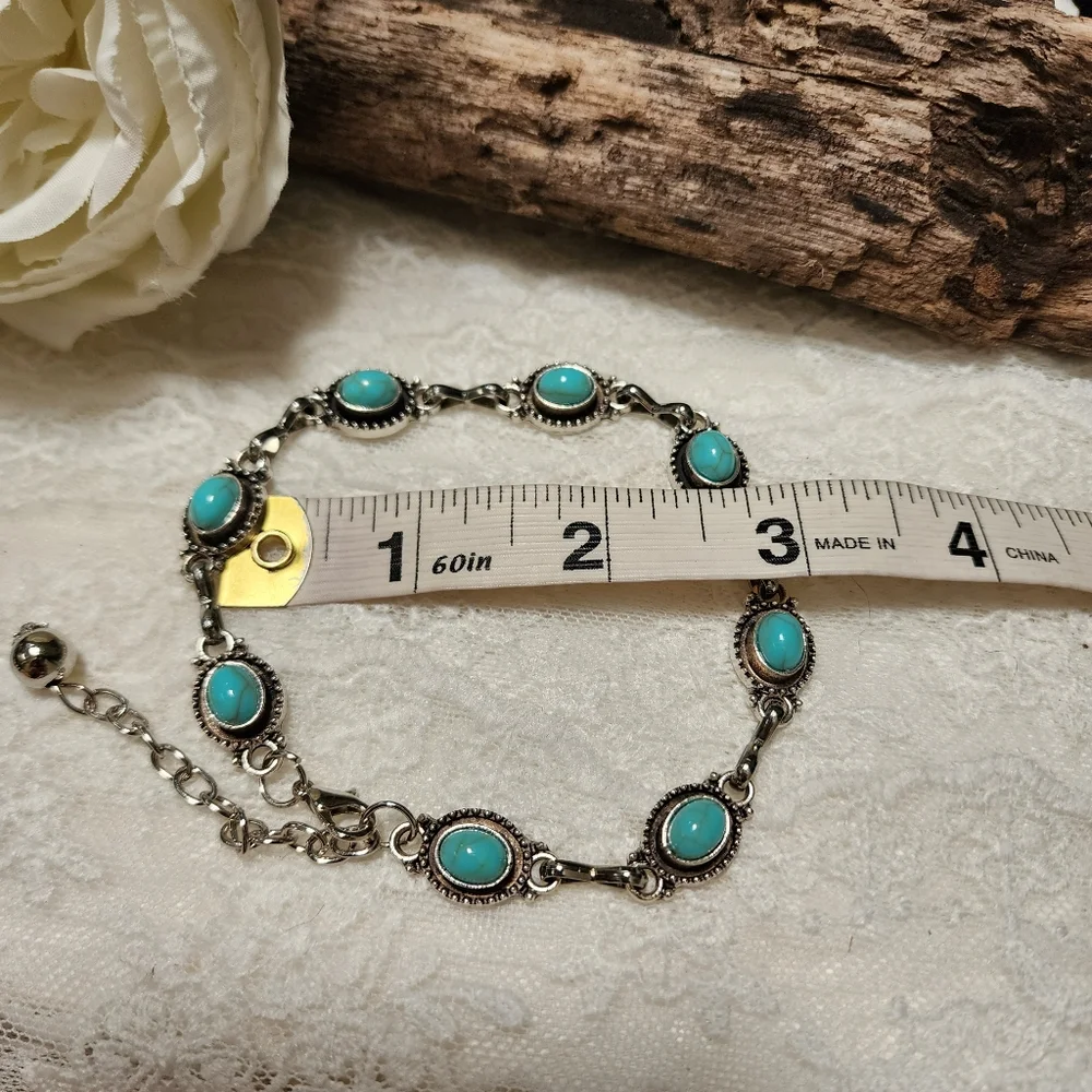 Reworked Hand Crafted Faux Silver and Faux Turquoise Jewelry Set
